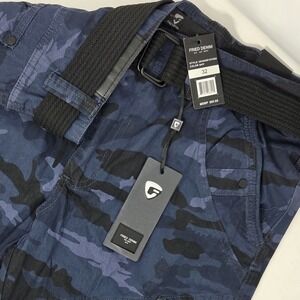 NEW Fried-Denim Men's Cargo Shorts Size 32 Blue Camo 13" Inseam Belted NWT